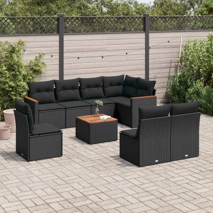 Set mobilier de grădină cu perne, 9 piese, negru, poliratan - WALTI WALTI