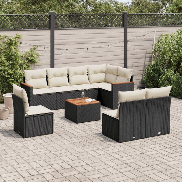 Set mobilier de grădină cu perne, 9 piese, negru, poliratan - WALTI WALTI