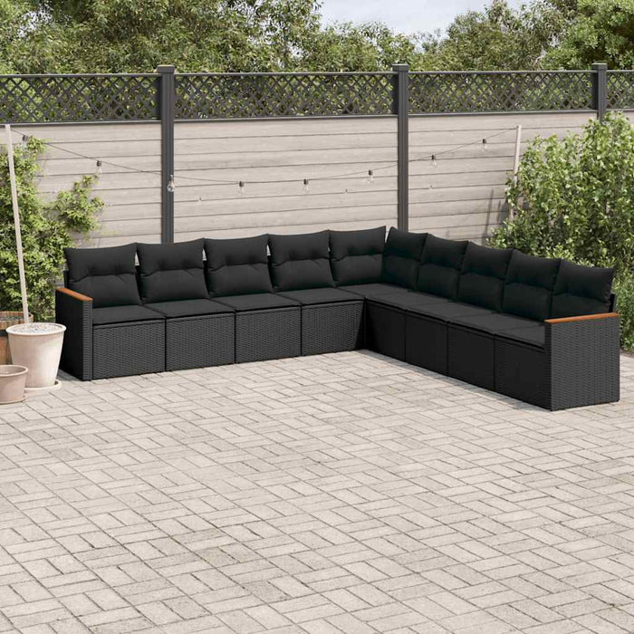 Set mobilier de grădină cu perne, 9 piese, negru, poliratan WALTI