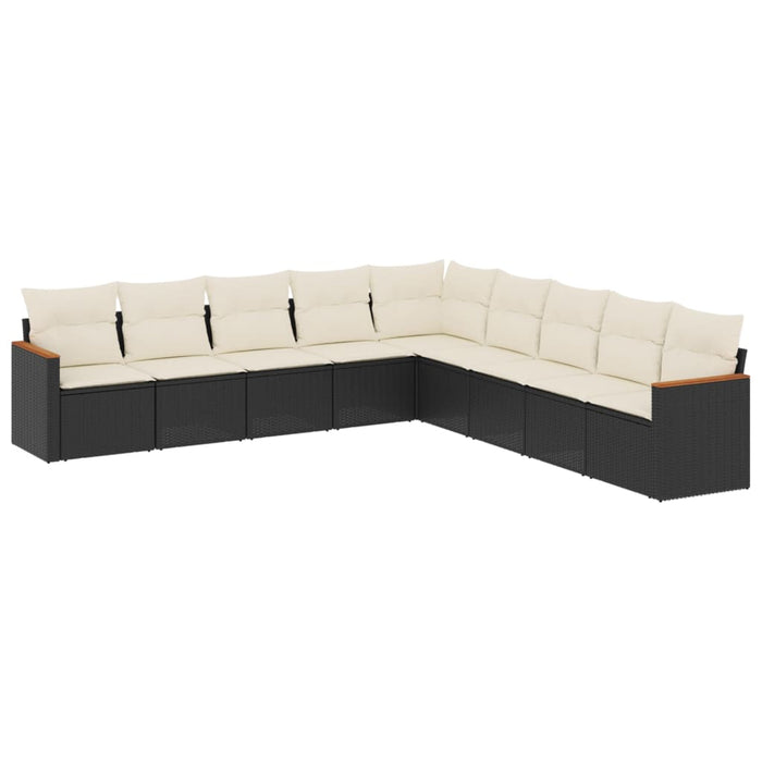 Set mobilier de grădină cu perne, 9 piese, negru, poliratan WALTI