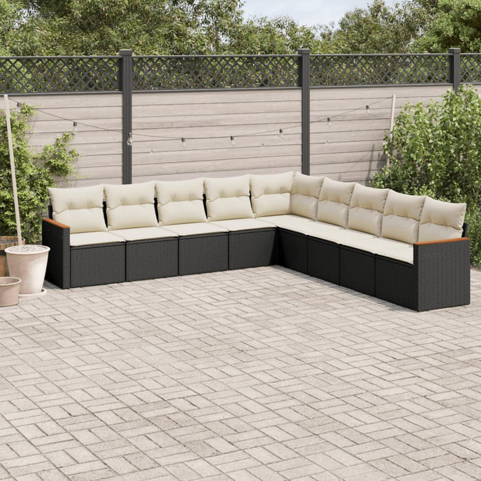 Set mobilier de grădină cu perne, 9 piese, negru, poliratan WALTI