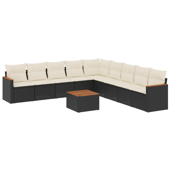 Set canapele de grădină cu perne, 10 piese, negru, poliratan WALTI