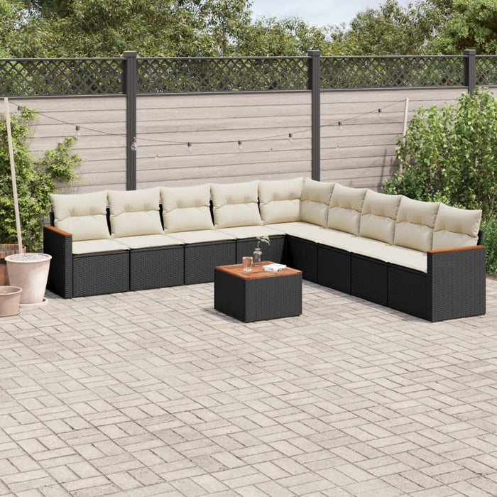 Set canapele de grădină cu perne, 10 piese, negru, poliratan WALTI