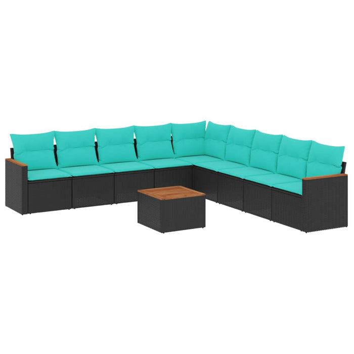 Set canapele de grădină cu 10 piese și perne, poliratan negru WALTI
