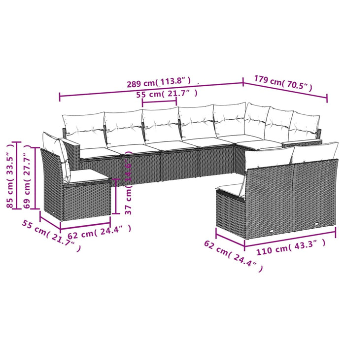 Set mobilier de grădină cu perne, 10 piese, gri, poliratan - WALTI WALTI