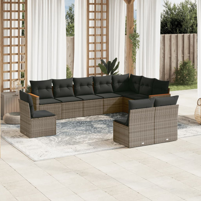 Set mobilier de grădină cu perne, 10 piese, gri, poliratan - WALTI WALTI