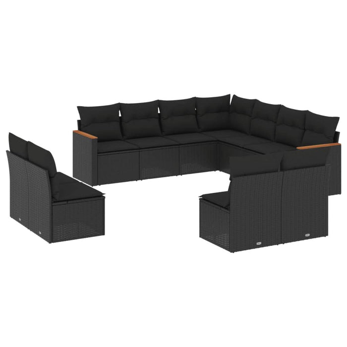 Set canapele de grădină cu perne, 11 piese, negru, poliratan - WALTI WALTI
