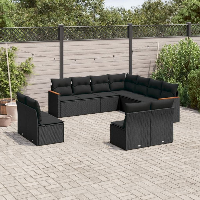 Set canapele de grădină cu perne, 11 piese, negru, poliratan - WALTI WALTI