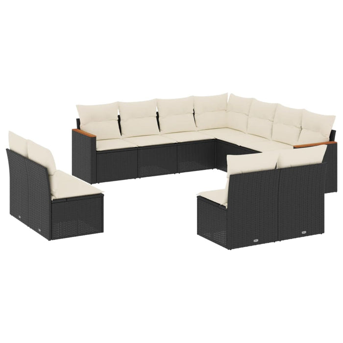 Set canapele de grădină cu perne, 11 piese, negru, poliratan WALTI