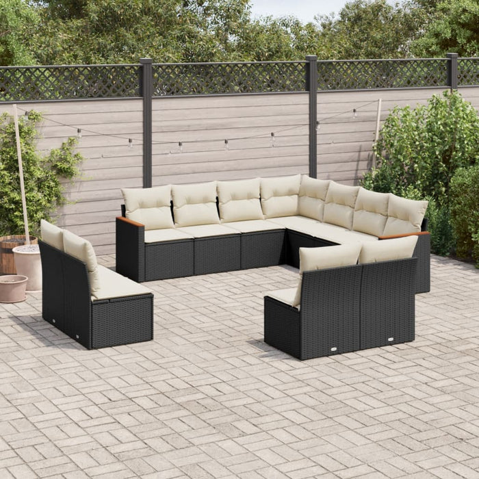 Set canapele de grădină cu perne, 11 piese, negru, poliratan WALTI