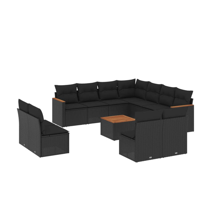 Set canapele de grădină, 12 piese, cu perne, negru, poliratan - WALTI WALTI