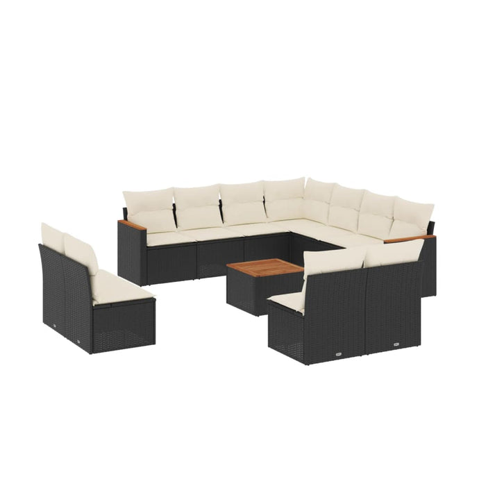 Set canapele de grădină, 12 piese, cu perne, negru, poliratan WALTI