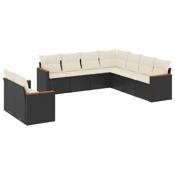 Set mobilier de grădină cu perne, 9 piese, negru, poliratan WALTI