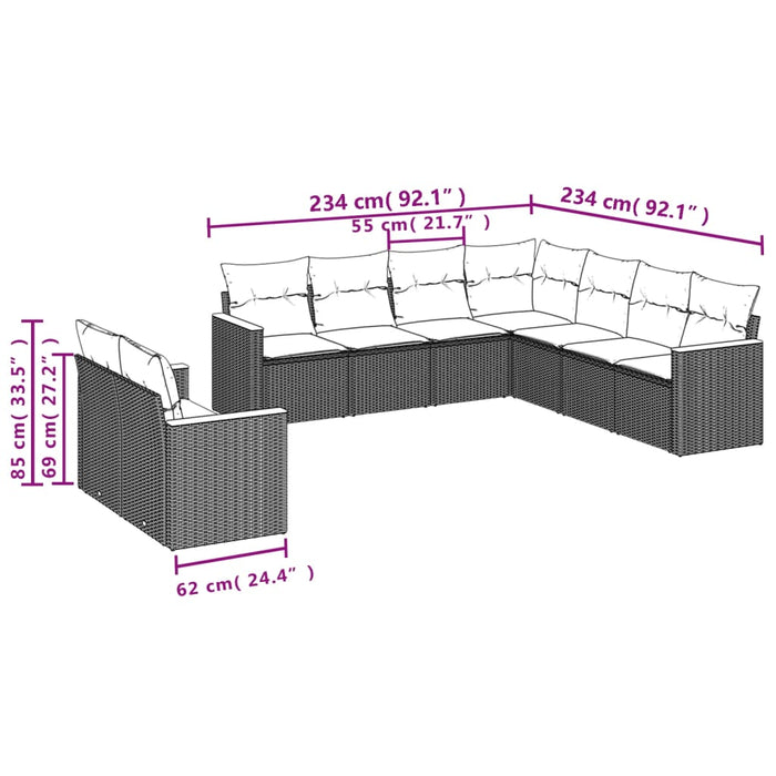 Set mobilier de grădină cu perne, 9 piese, negru, poliratan WALTI