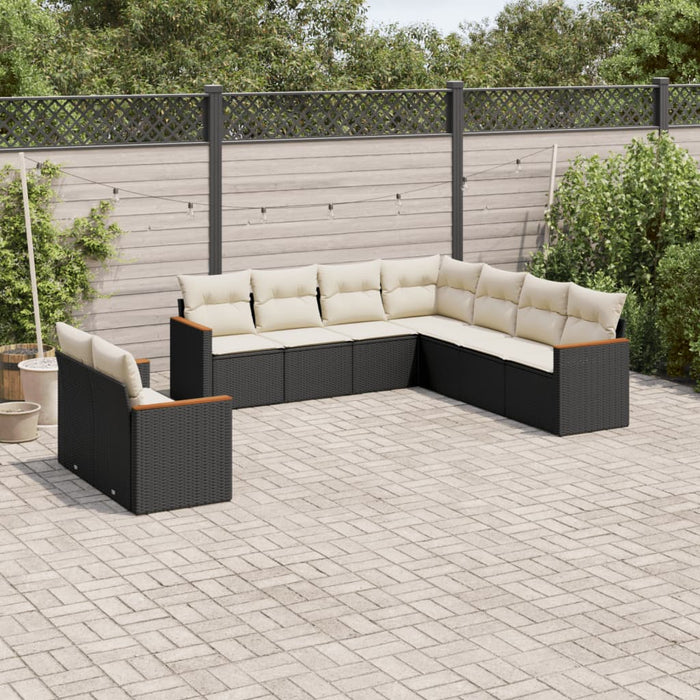 Set mobilier de grădină cu perne, 9 piese, negru, poliratan WALTI