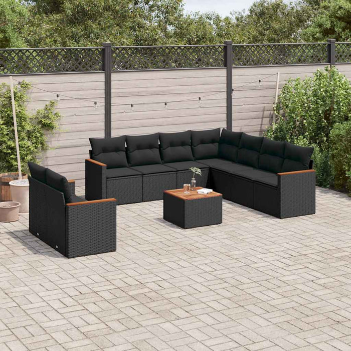Set canapele de grădină cu perne, 10 piese, negru, poliratan - WALTI WALTI