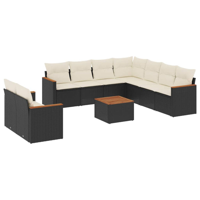 Set canapele de grădină cu perne, 10 piese, negru, poliratan WALTI