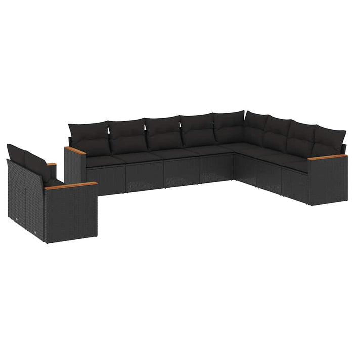 Set canapele de grădină cu perne, 10 piese, negru, poliratan WALTI