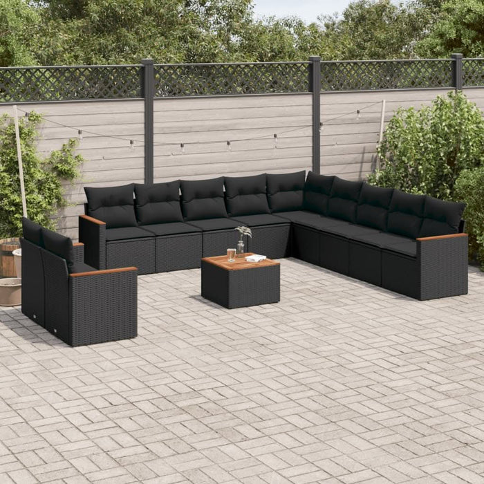 Set canapele de grădină, 12 piese, cu perne, negru, poliratan - WALTI WALTI