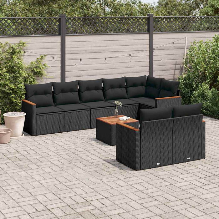 Set mobilier de grădină cu perne, 9 piese, negru, poliratan - WALTI WALTI