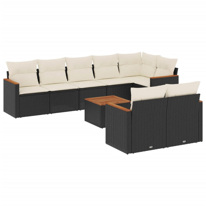 Set mobilier de grădină cu perne, 9 piese, negru, poliratan - WALTI WALTI