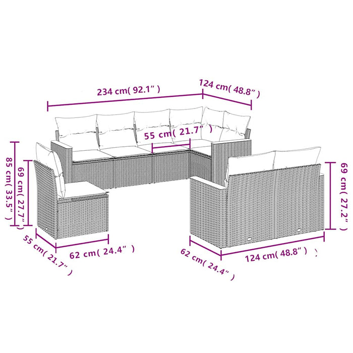 Set mobilier de grădină cu perne, 8 piese, negru, poliratan - WALTI WALTI