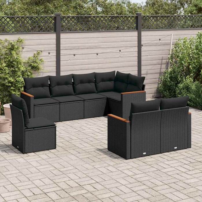 Set mobilier de grădină cu perne, 8 piese, negru, poliratan - WALTI WALTI