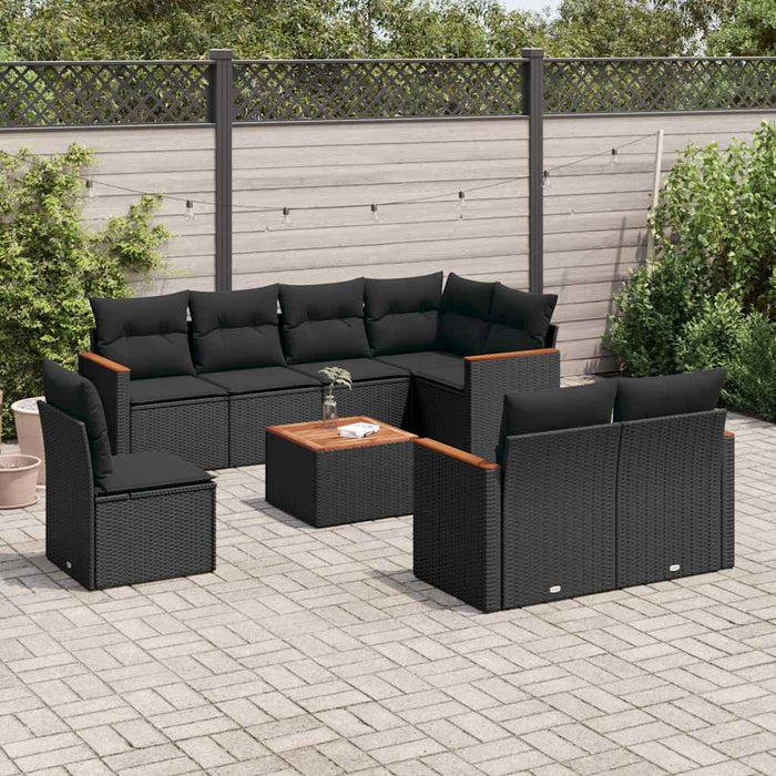 Set mobilier de grădină cu perne, 9 piese, negru, poliratan - WALTI WALTI