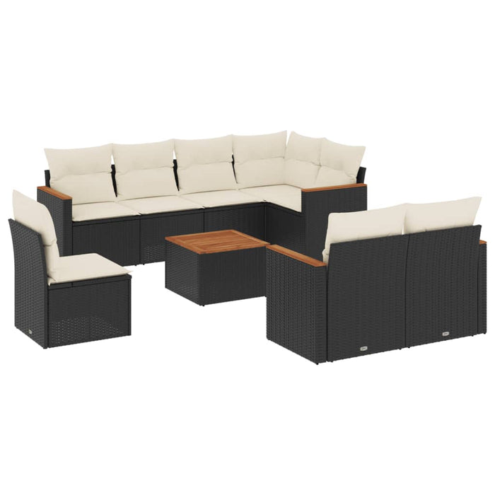 Set mobilier de grădină cu perne, 9 piese, negru, poliratan - WALTI WALTI
