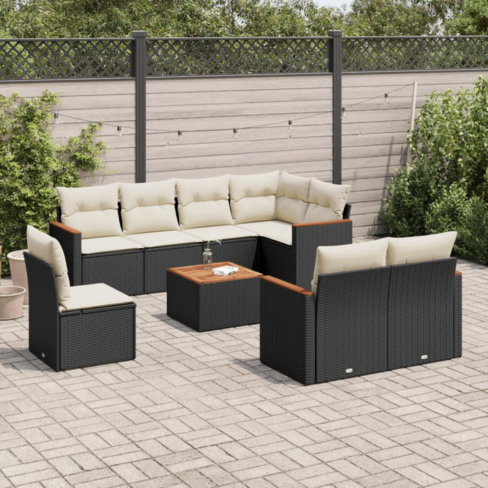 Set mobilier de grădină cu perne, 9 piese, negru, poliratan - WALTI WALTI