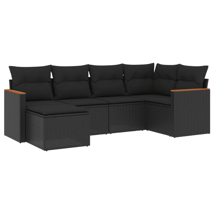 Set mobilier de grădină cu perne, 6 piese, negru, poliratan WALTI