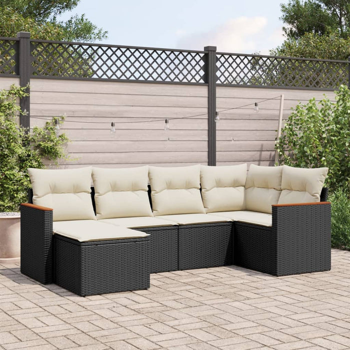 Set mobilier de grădină cu perne, 6 piese, negru, poliratan WALTI