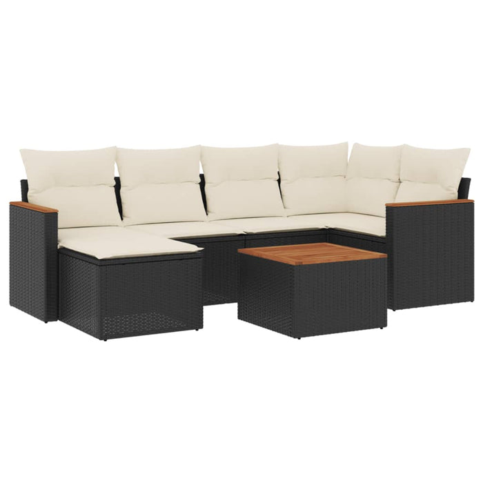 Set canapele de grădină cu perne, 7 piese, negru, poliratan WALTI