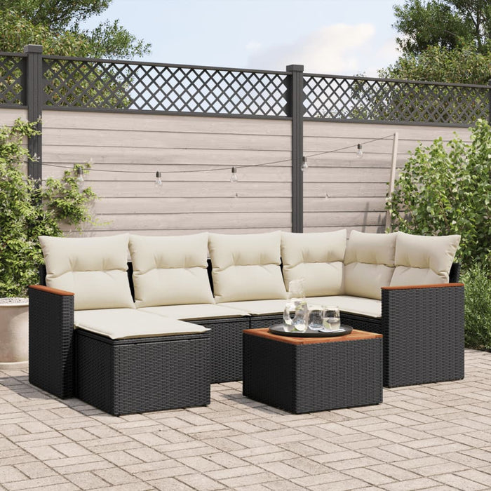 Set canapele de grădină cu perne, 7 piese, negru, poliratan WALTI