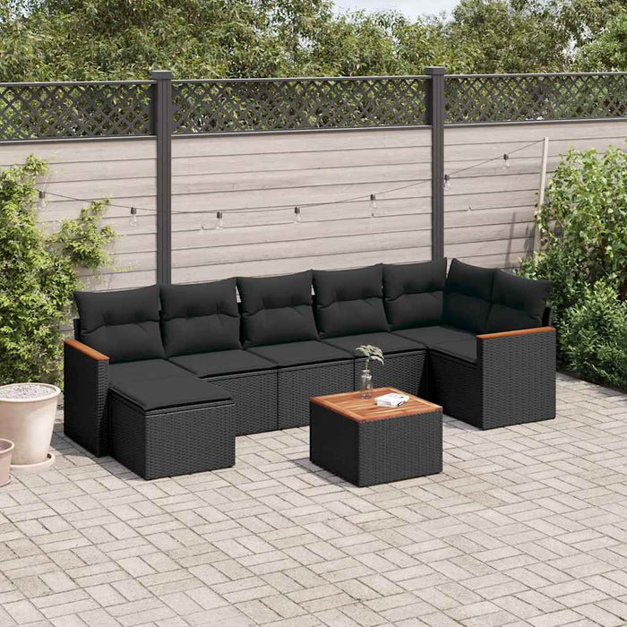 Set mobilier de grădină cu perne, 8 piese, negru, poliratan - WALTI WALTI