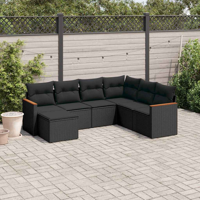 Set canapele de grădină cu perne, 7 piese, negru, poliratan - WALTI WALTI