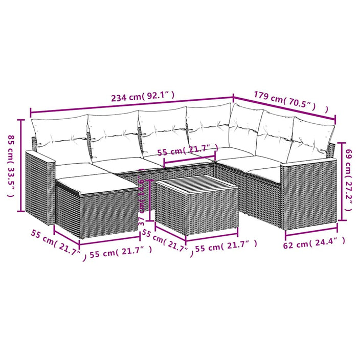 Set mobilier de grădină cu perne, 8 piese, negru, poliratan - WALTI WALTI