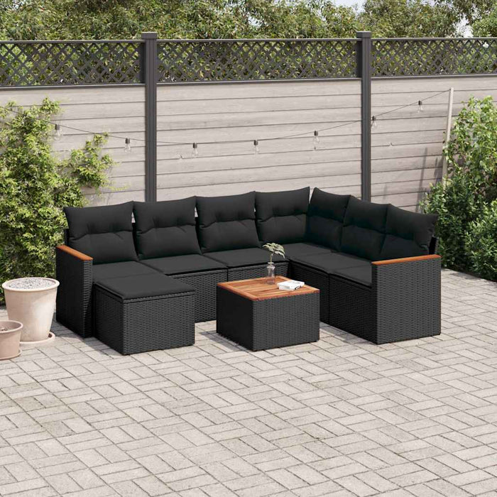 Set mobilier de grădină cu perne, 8 piese, negru, poliratan - WALTI WALTI