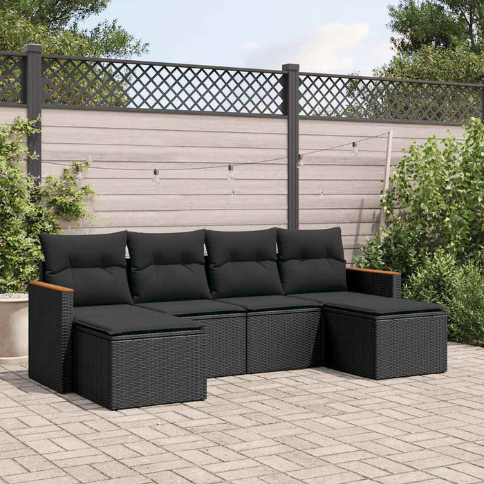 Set mobilier de grădină cu perne, 6 piese, negru, poliratan WALTI
