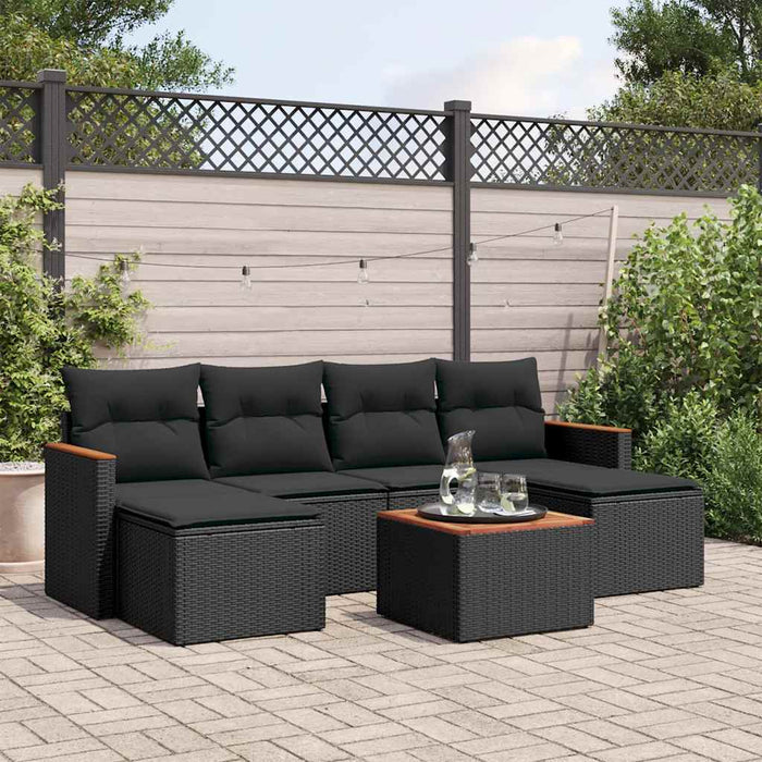 Set canapele de grădină cu perne, 7 piese, negru, poliratan - WALTI WALTI
