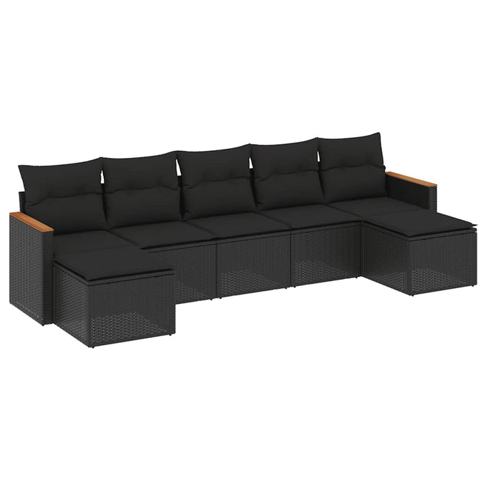 Set canapele de grădină cu perne, 7 piese, negru, poliratan WALTI