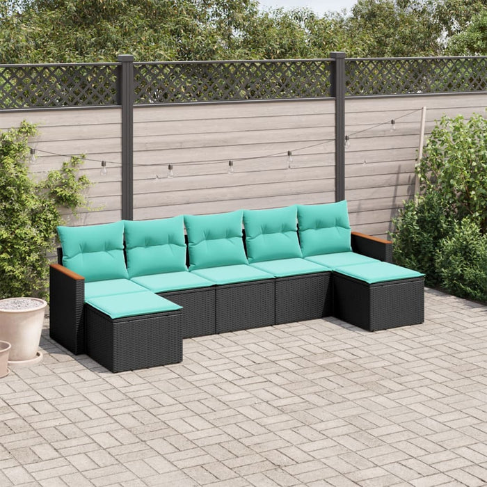 Set canapele de grădină cu 7 piese și perne, poliratan negru WALTI