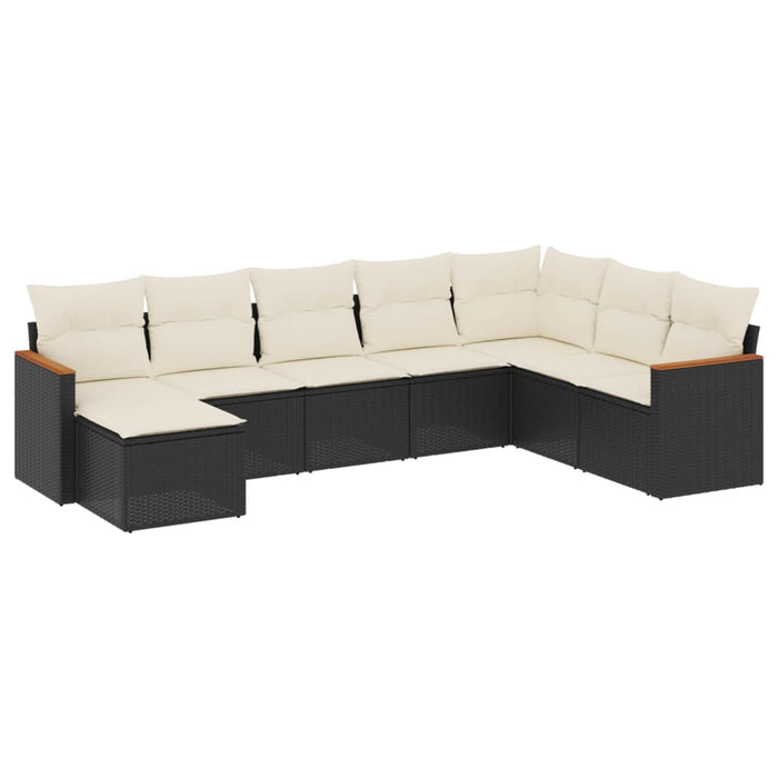 Set mobilier de grădină cu perne, 8 piese, negru, poliratan WALTI