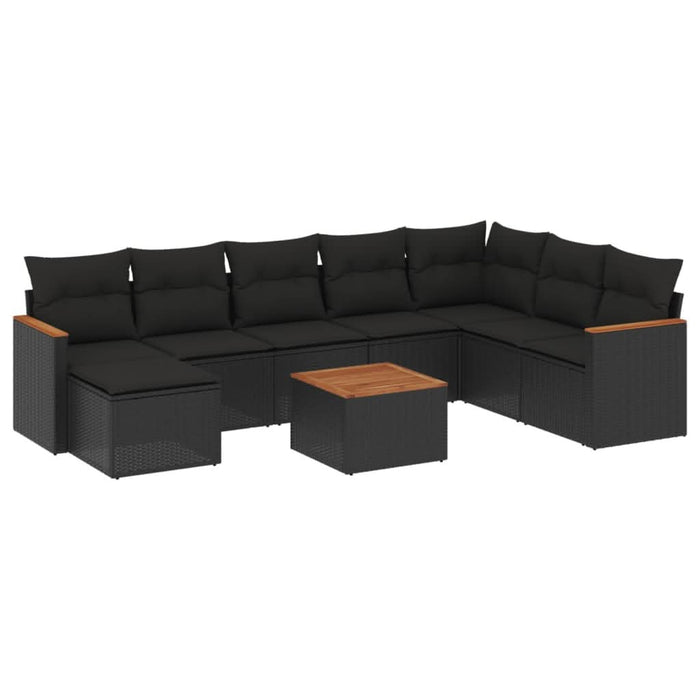 Set mobilier de grădină cu perne, 9 piese, negru, poliratan - WALTI WALTI
