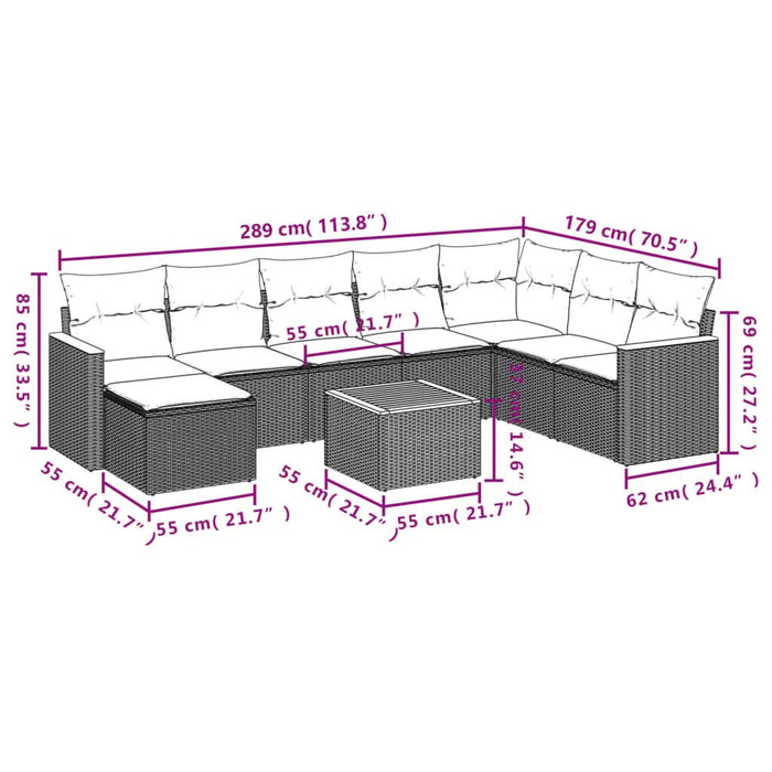 Set mobilier de grădină cu perne, 9 piese, negru, poliratan - WALTI WALTI