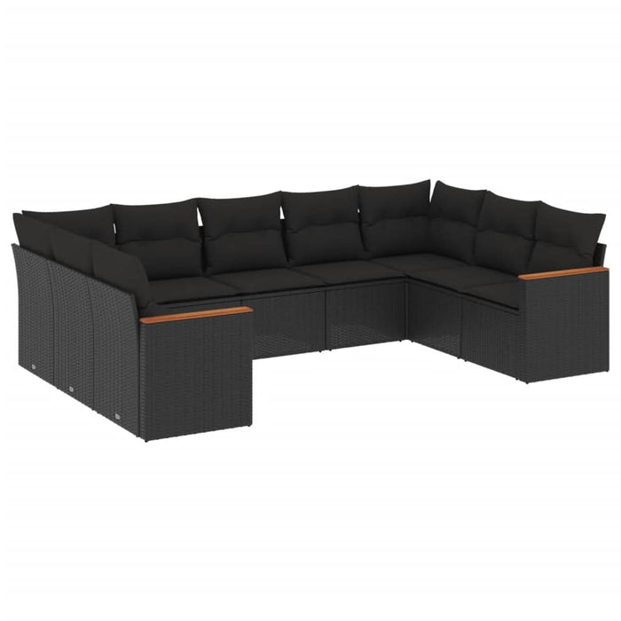 Set mobilier de grădină cu perne, 9 piese, negru, poliratan - WALTI WALTI