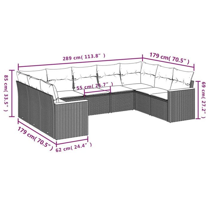 Set mobilier de grădină cu perne, 9 piese, negru, poliratan - WALTI WALTI