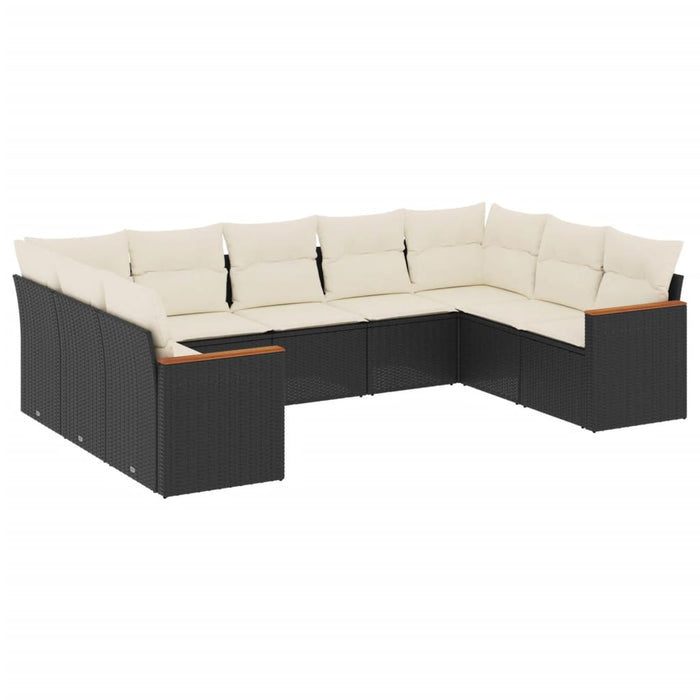 Set mobilier de grădină cu perne, 9 piese, negru, poliratan - WALTI WALTI