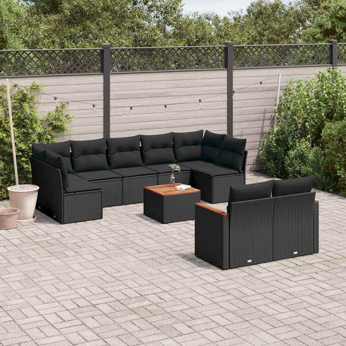 Set canapele de grădină cu perne, 10 piese, negru, poliratan WALTI