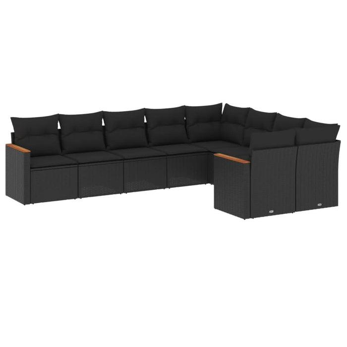 Set mobilier de grădină cu perne, 9 piese, negru, poliratan - WALTI WALTI